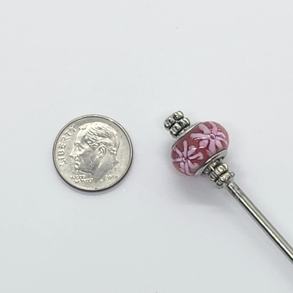 Bloomglaze Stainless Steel Hair Stick Red And Pink Floral Lamp Glass - Picture 4 of 6